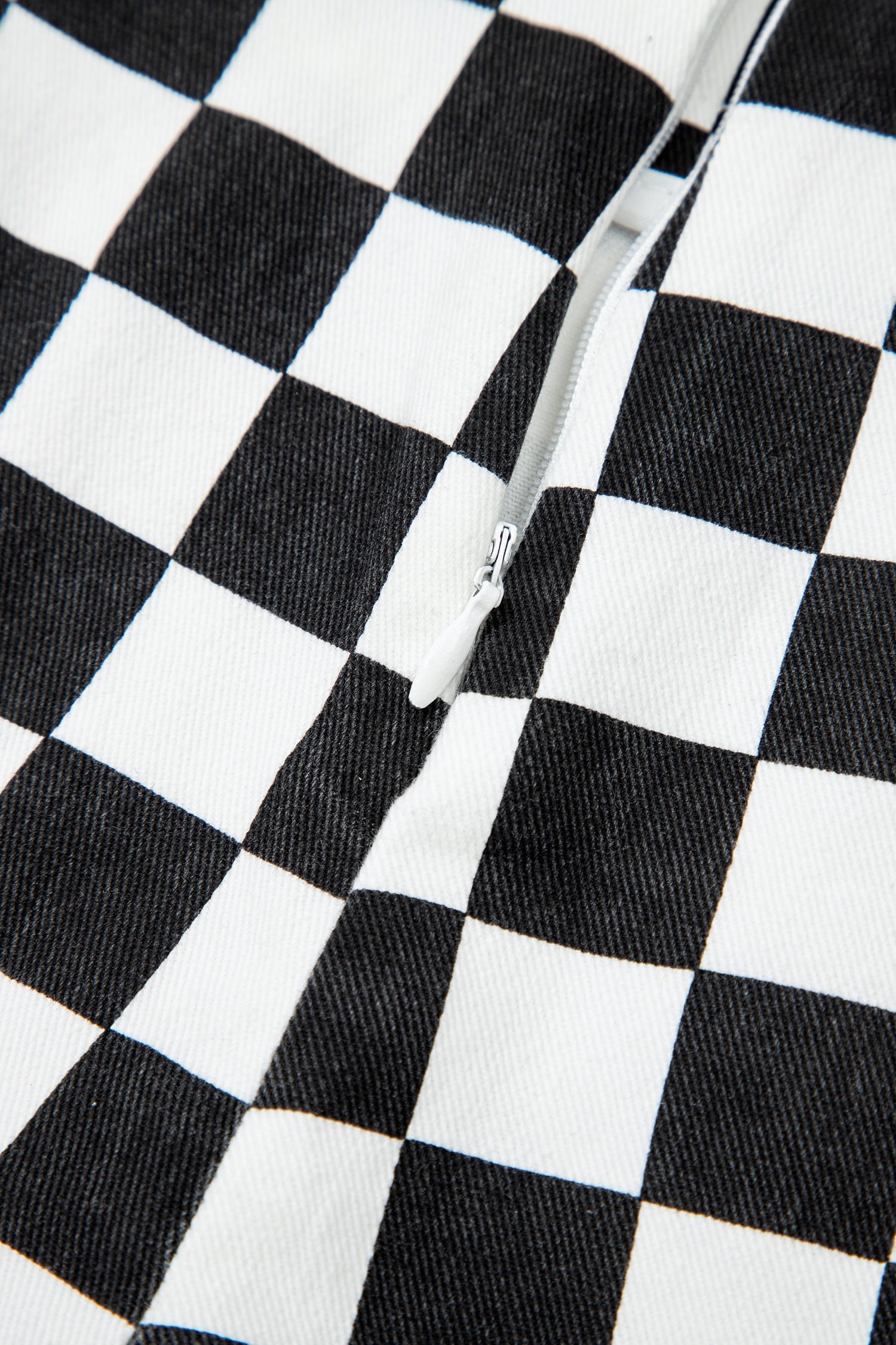 Black Checkered Print Overlap Denim Shorts