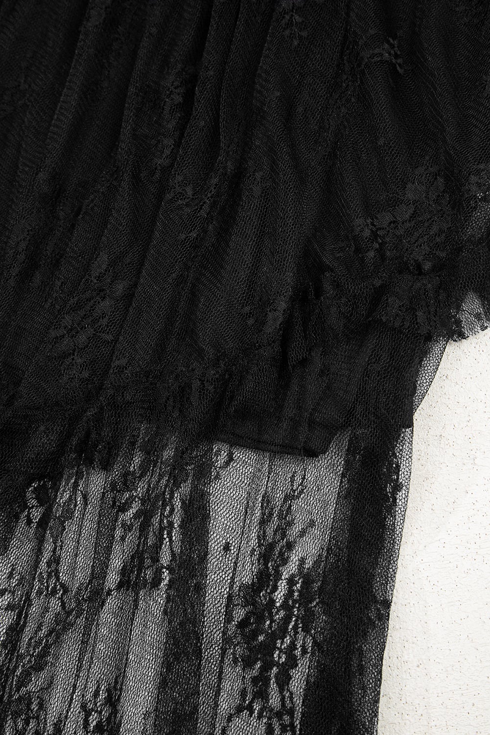 Black Lace Cascading Tiered High Waist Maxi Skirt