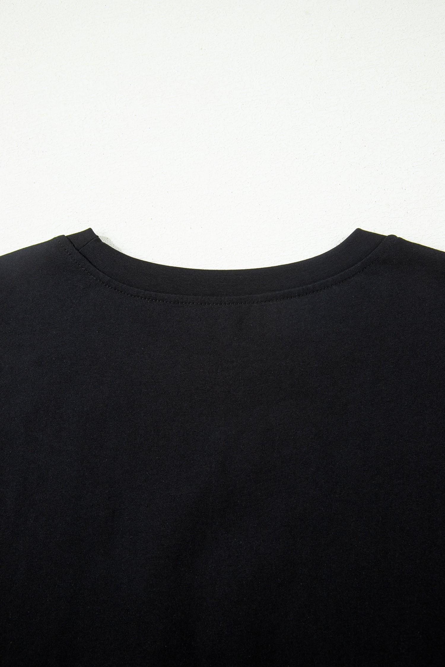 Black Leopard Bow Embroidered Cotton Round Neck T Shirt