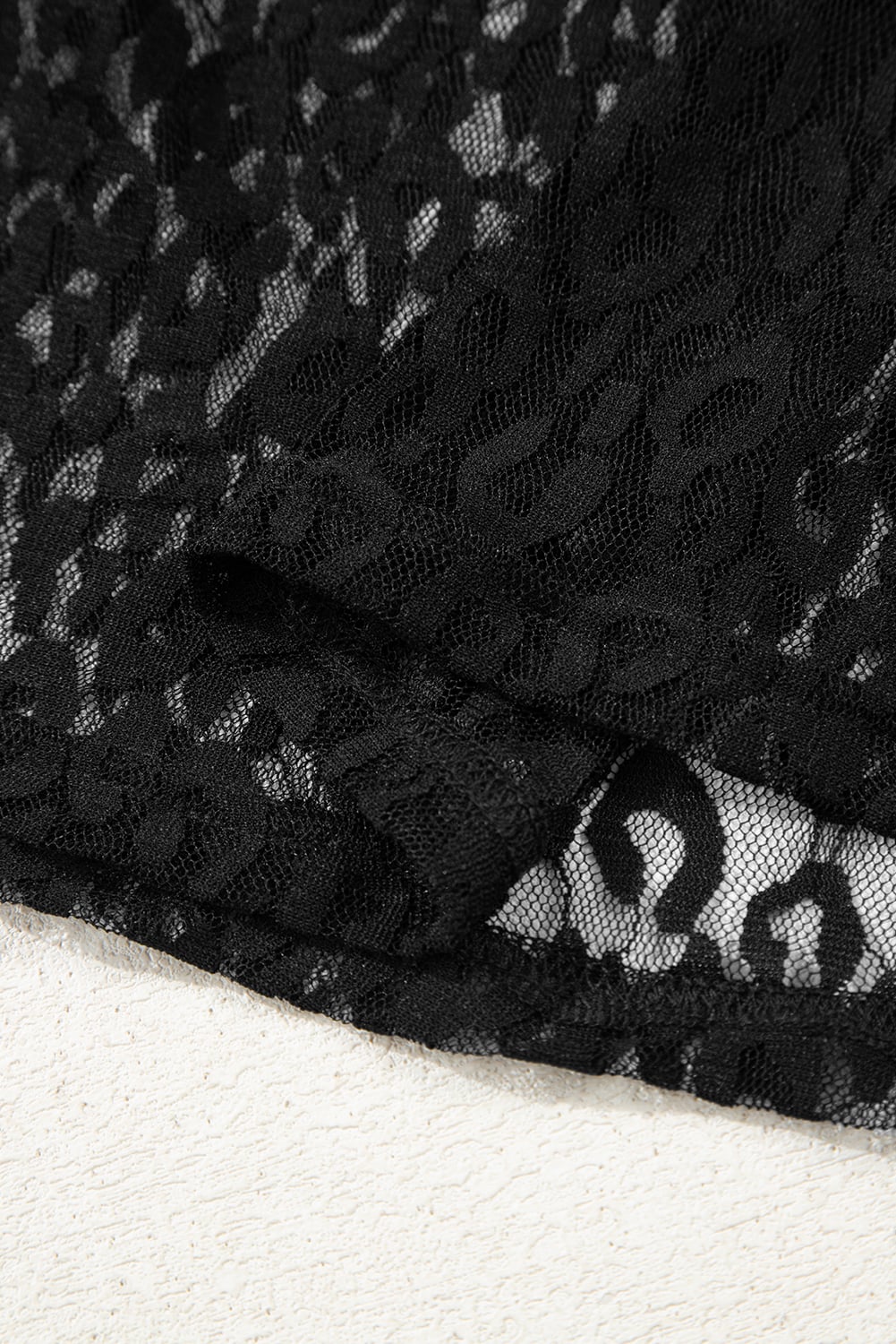 Black Leopard Pattern Sheer Mesh Long Sleeve Top