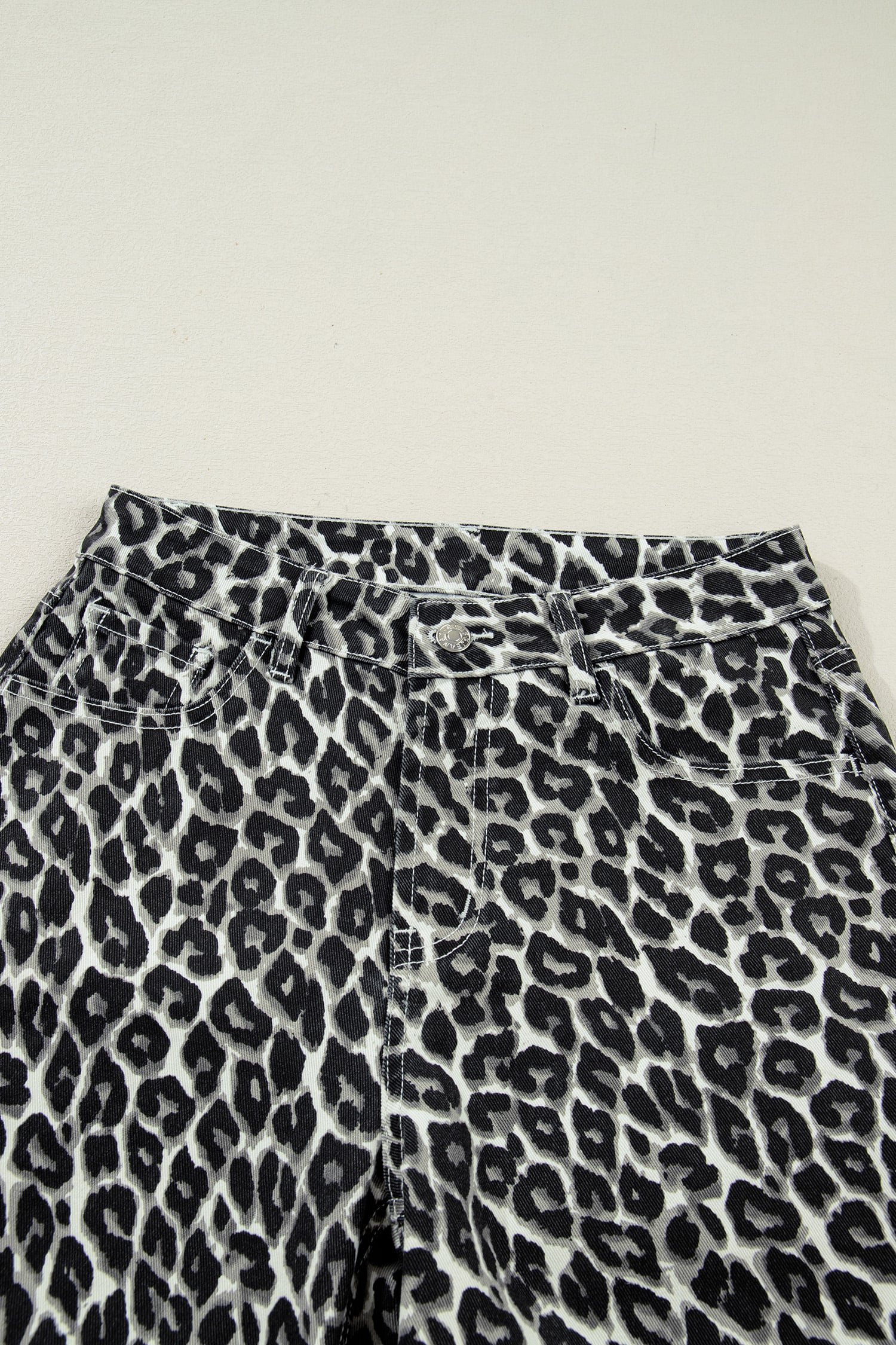 Black Leopard Print Barrel Jeans