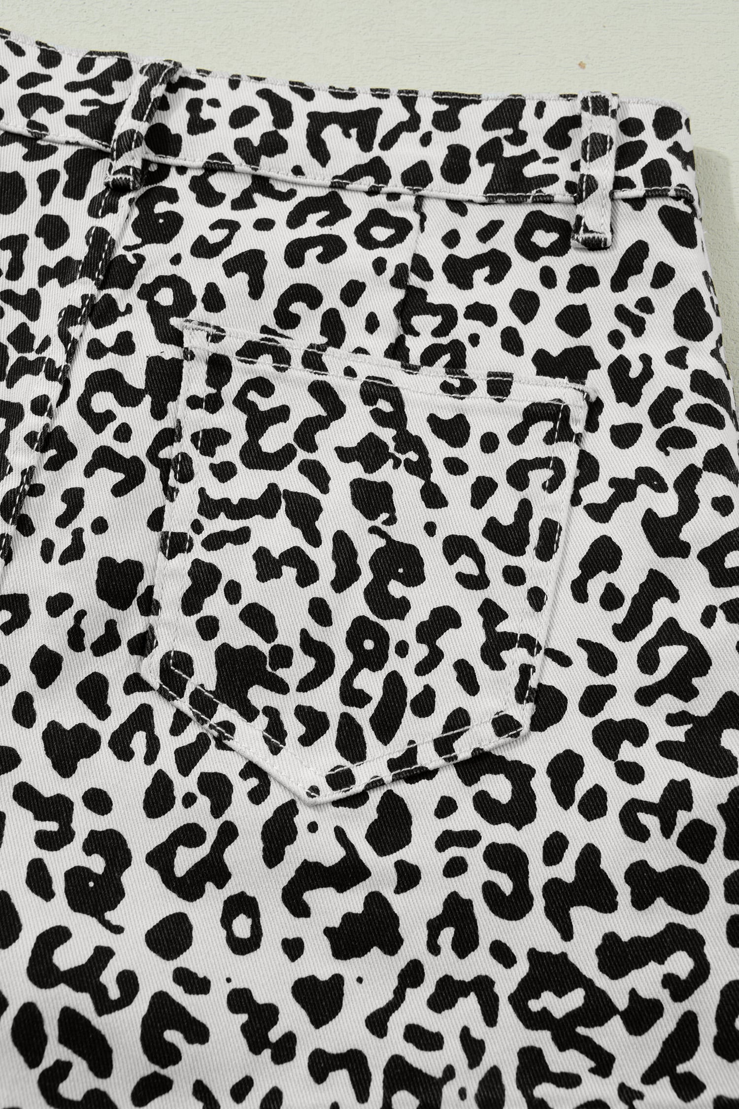 Black Leopard Print Button Overlap Denim Shorts
