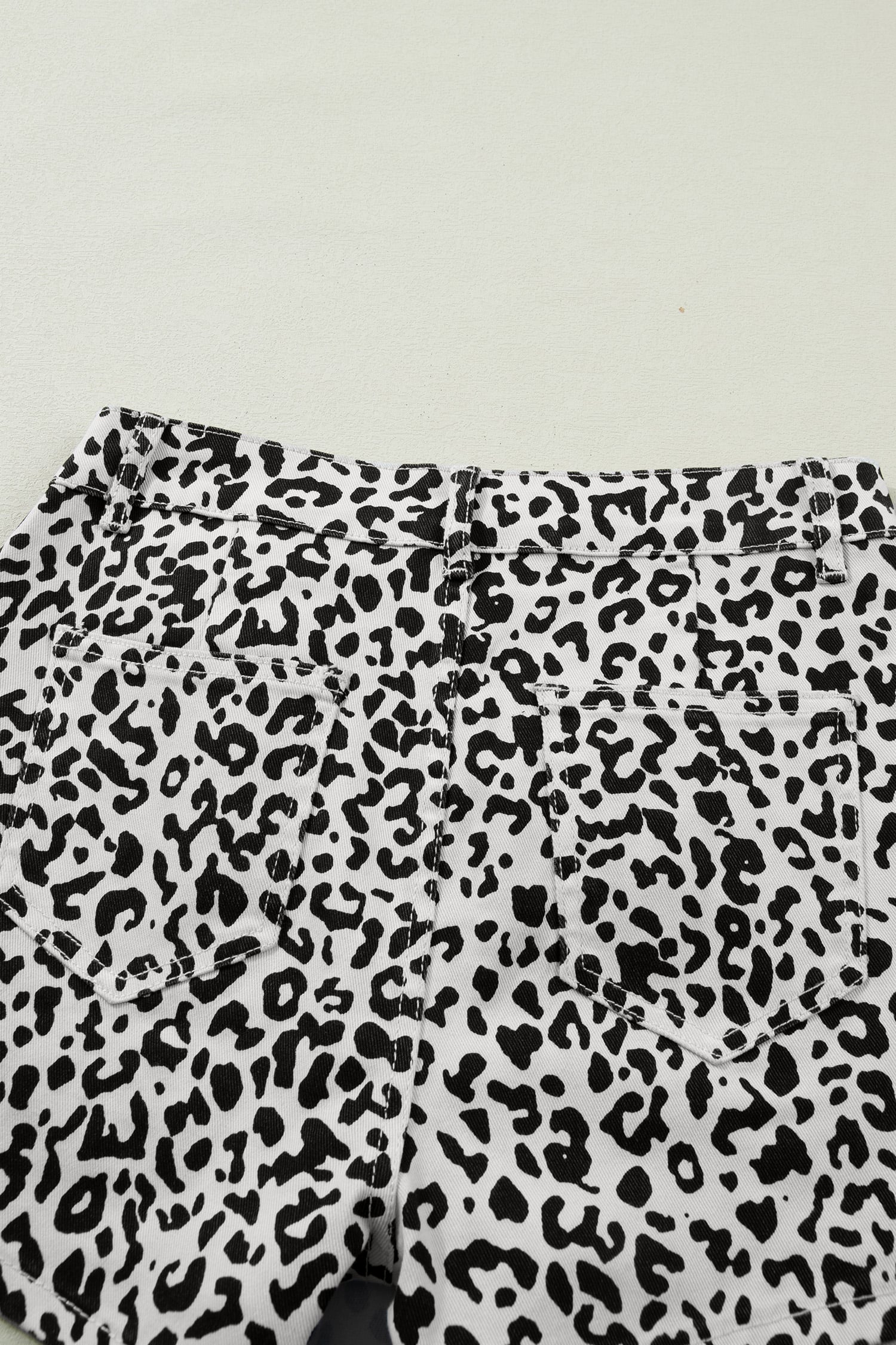 Black Leopard Print Button Overlap Denim Shorts