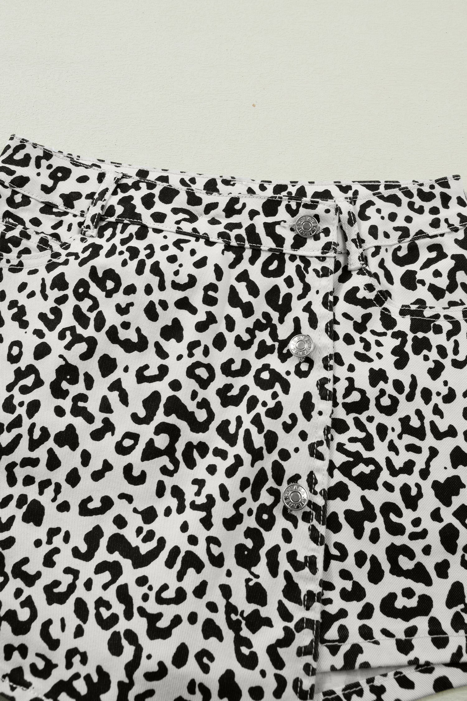 Black Leopard Print Button Overlap Denim Shorts