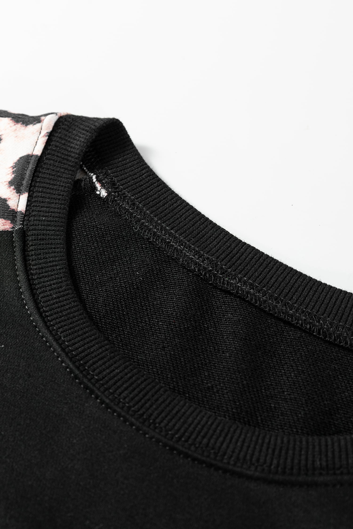 Black Leopard Print Patchwork Varsity Raglan Sleeve Sweatshirt Dress