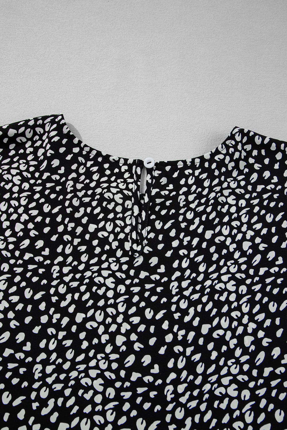 Black Leopard Print Ruffled Short Sleeve Keyhole Back Tiered Flowy Plus Size Blouse