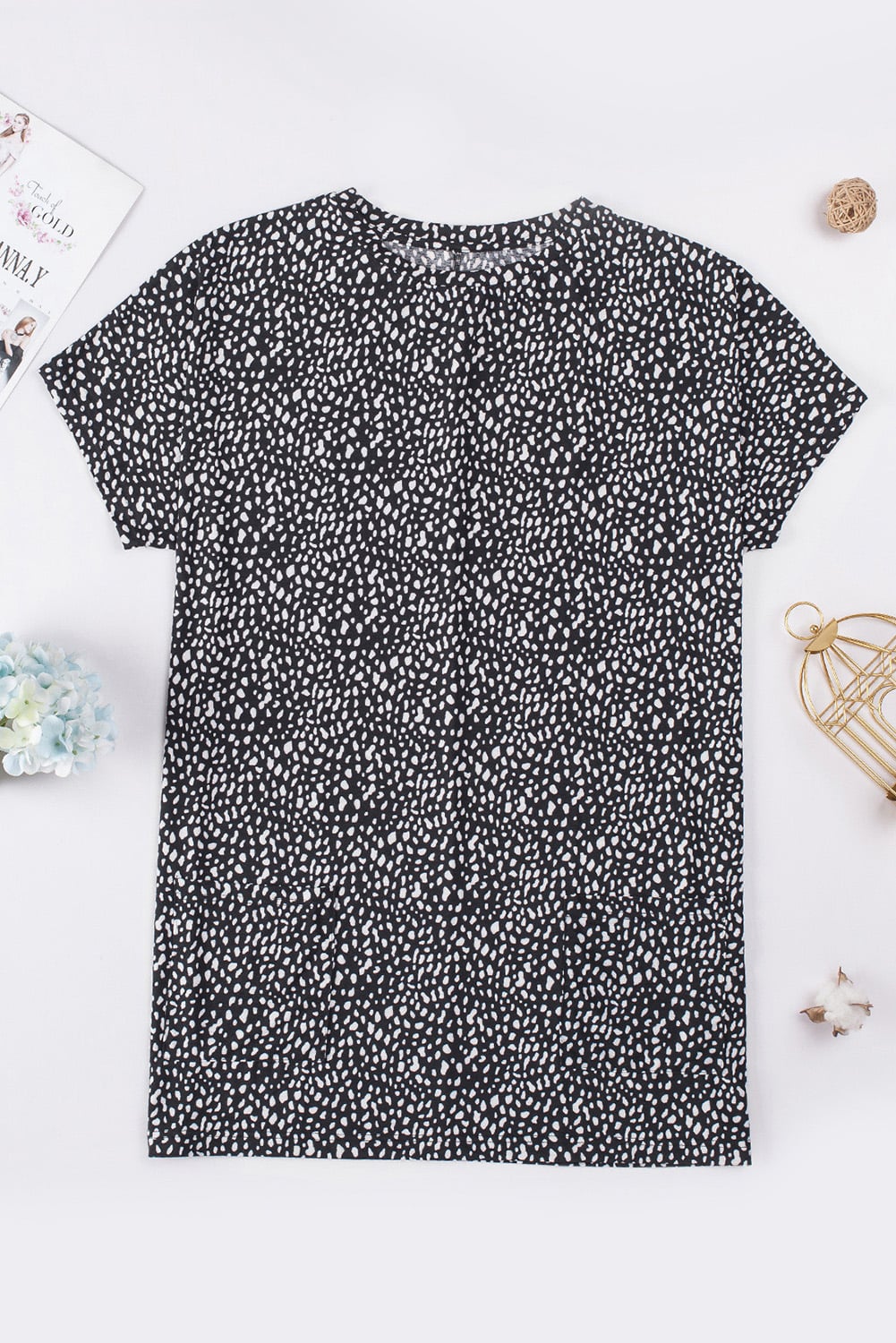 Black Leopard Print Side Pockets Tunic Top