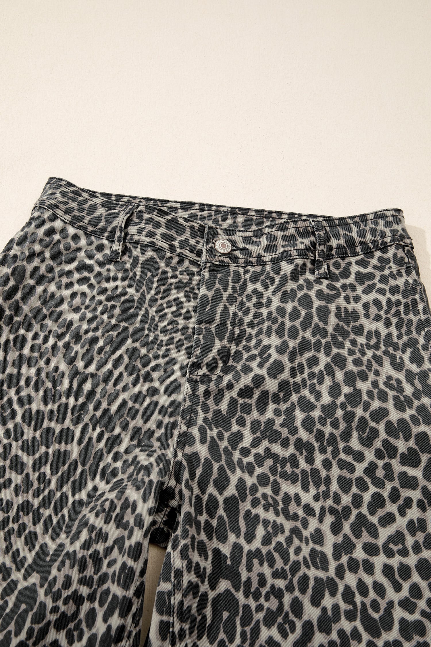 Black Leopard Print Wide Leg High Waist Jeans