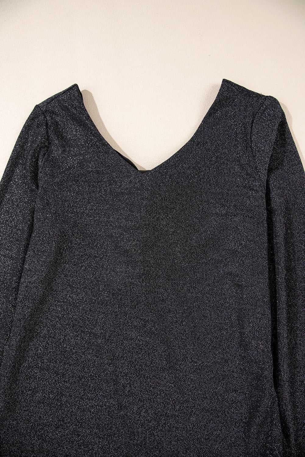 Black Metallic Bowknot Open Back V Neck Top