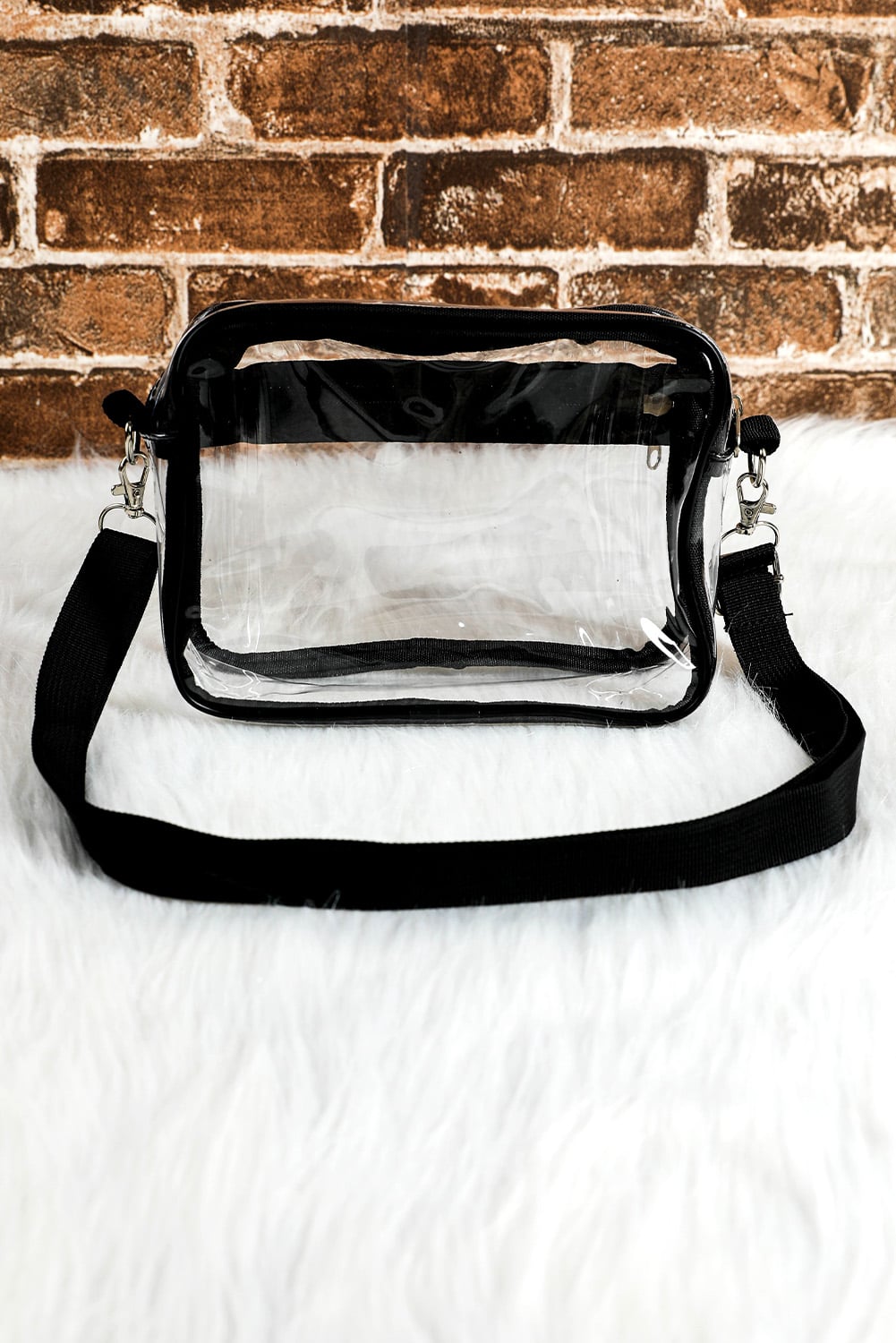 Black Multi-Pocket Contrast Edge Detachable Strap Clear Shoulder Bag