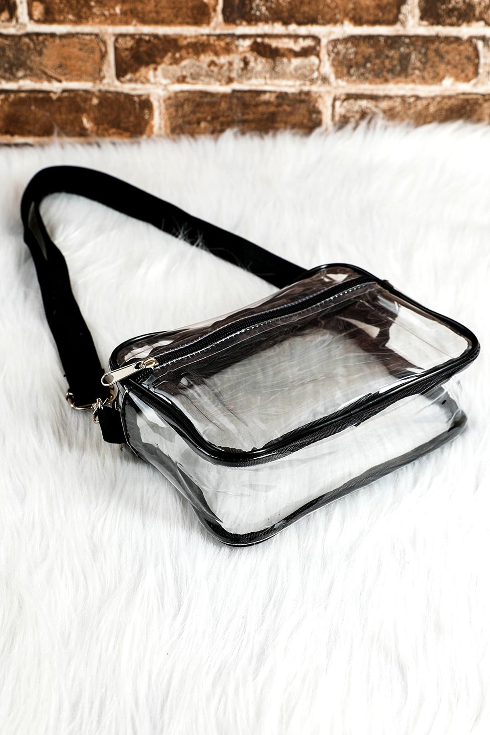 Black Multi-Pocket Contrast Edge Detachable Strap Clear Shoulder Bag