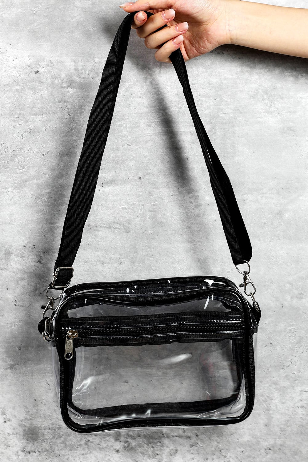 Black Multi-Pocket Contrast Edge Detachable Strap Clear Shoulder Bag