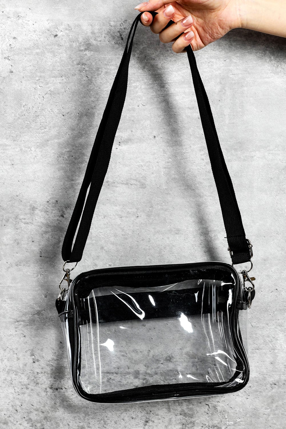 Black Multi-Pocket Contrast Edge Detachable Strap Clear Shoulder Bag