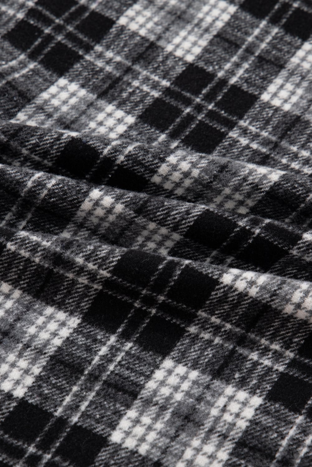 Black Plaid Polo Collar Zip up Contrast Trim Shift Long Sleeve Mini Dress