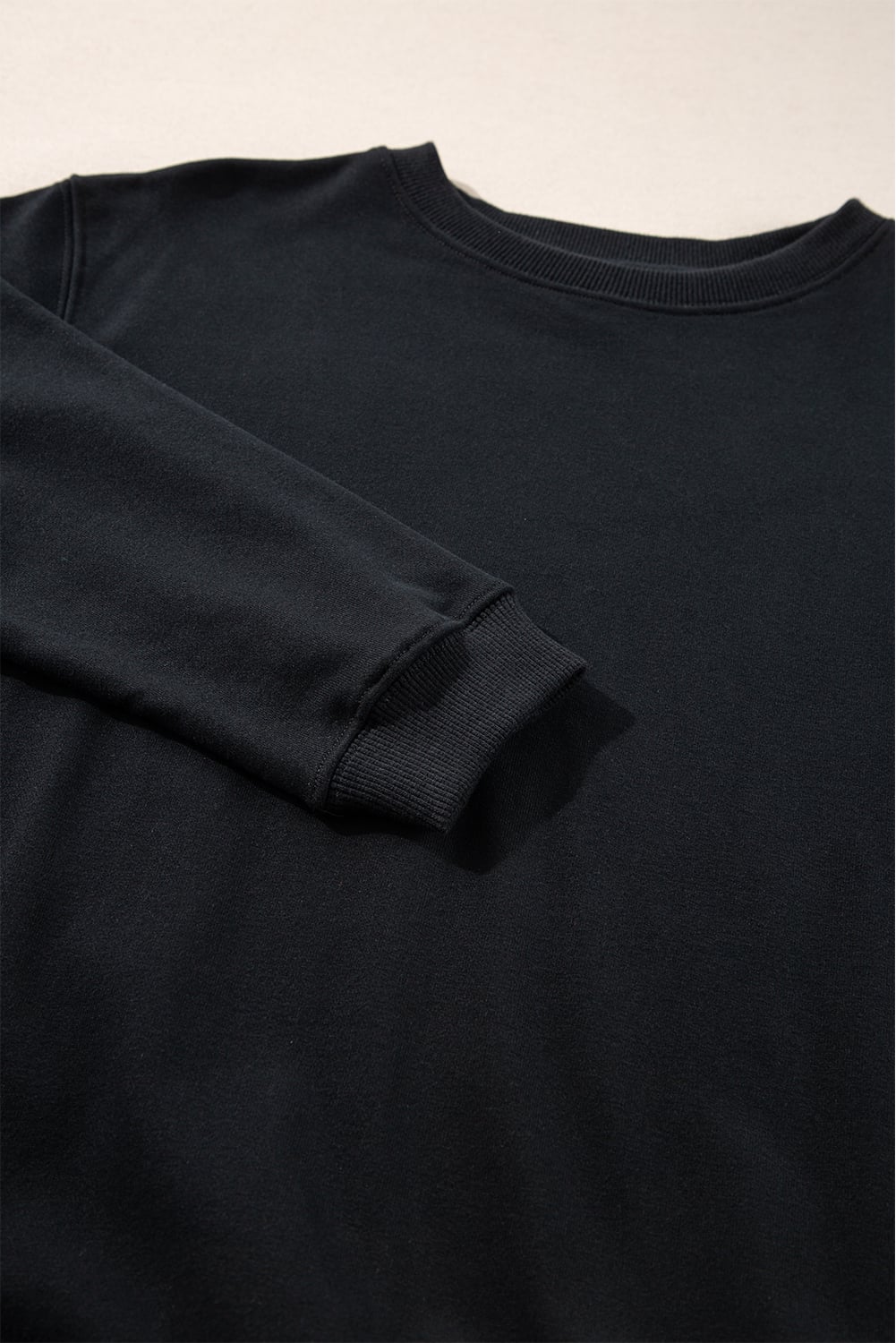 Black Plain Drop Shoulder Crewneck Pullover Sweatshirt