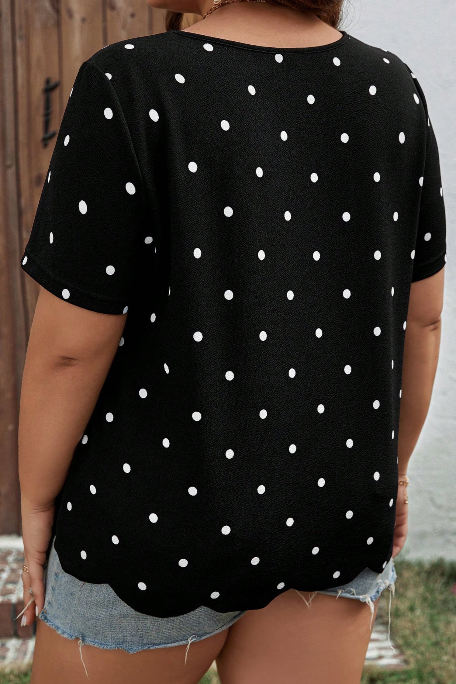 Black Plus Size Dotted Casual T Shirt