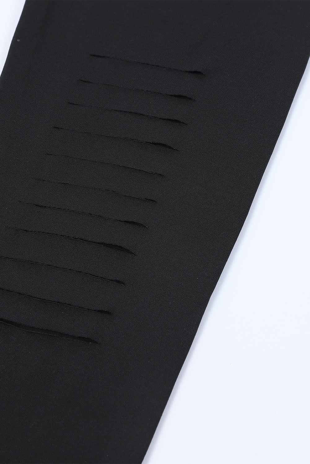 Black Solid Color High Waist Ripped Leggings