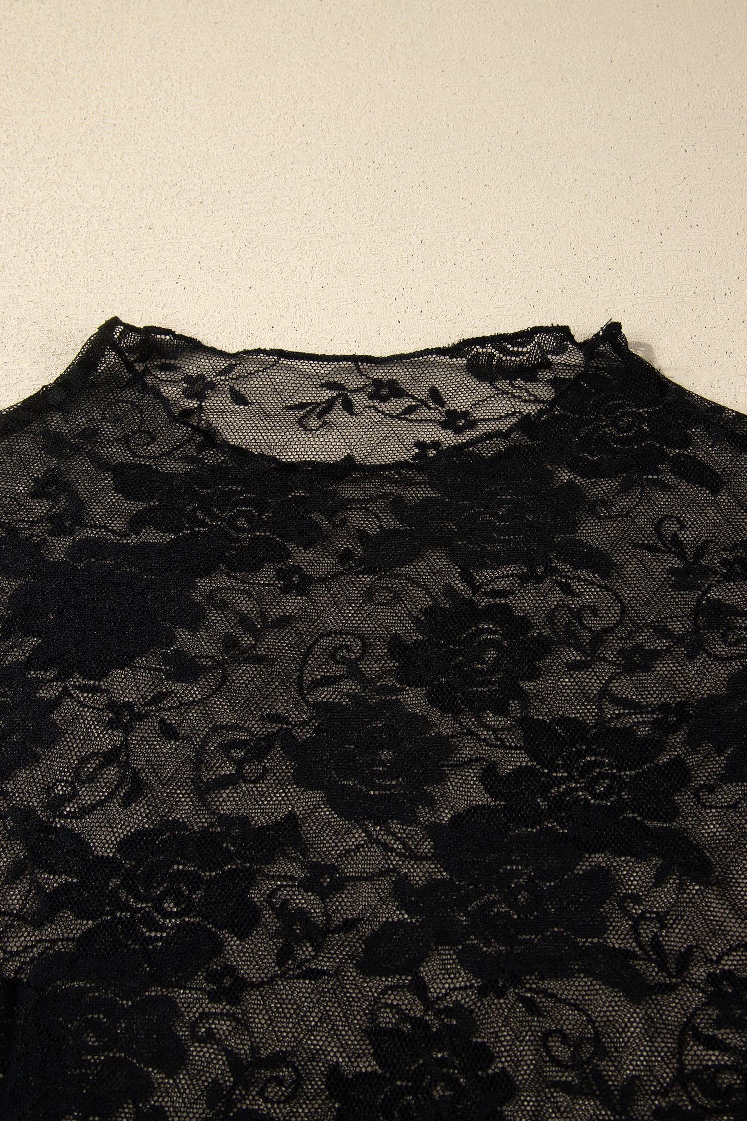 Black Plus Size Floral Mesh Long Sleeve Top