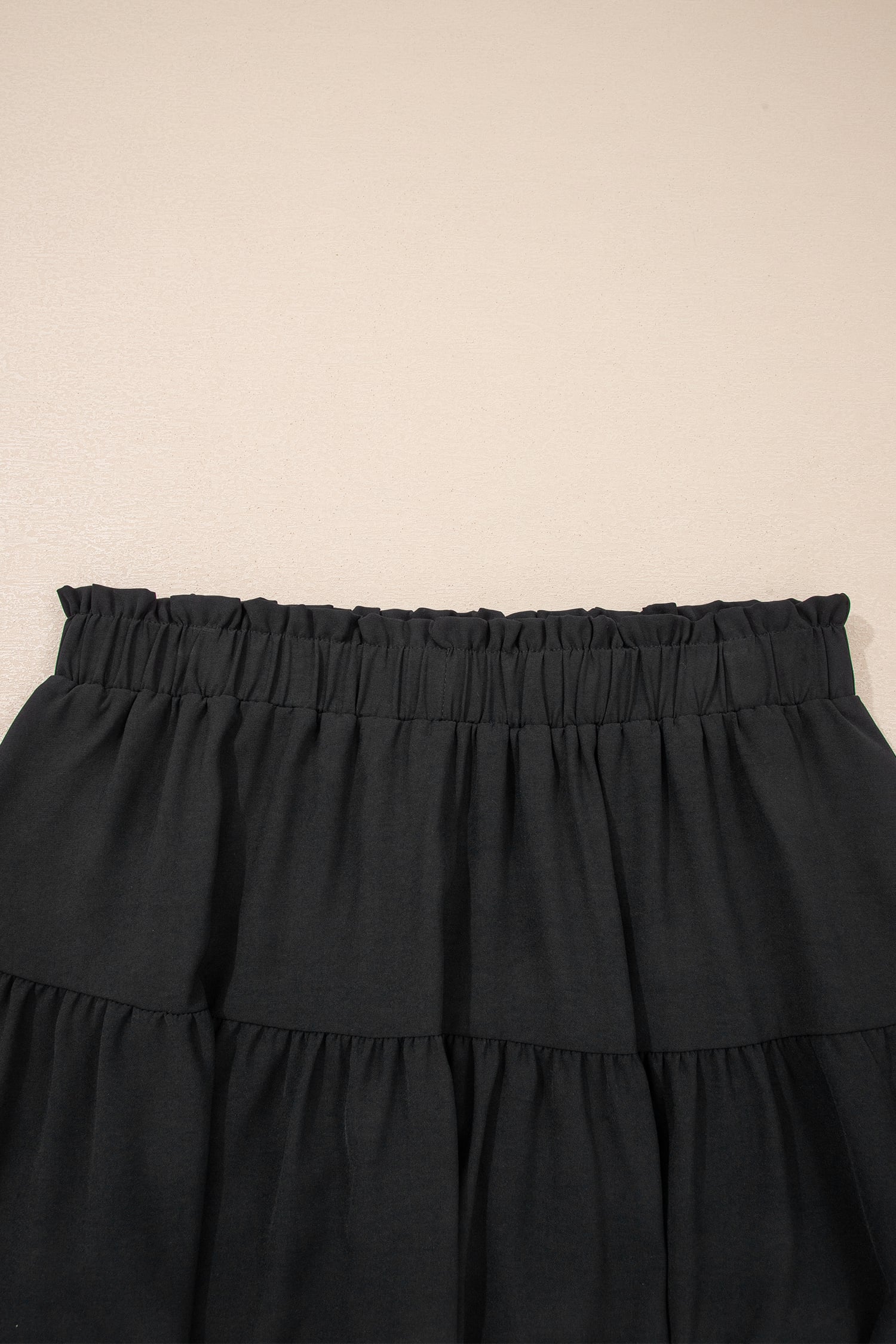 Black Plus Size Frilled Elastic Waist Lace Trim Boho Ruffled Shorts