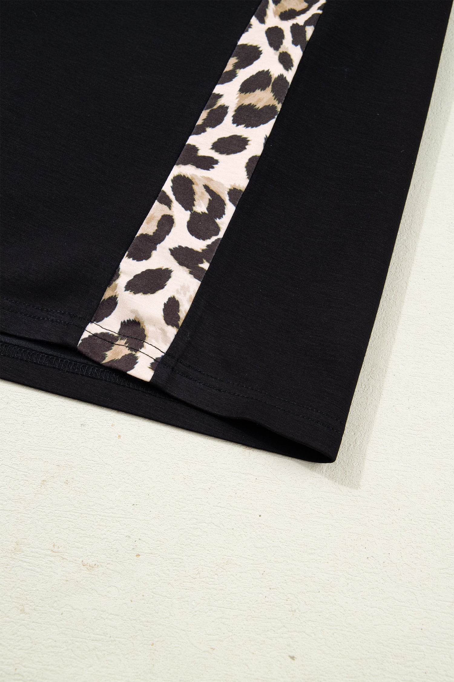 Black Plus Size Leopard Print Patchwork Shift T Shirt Dress with Pockets