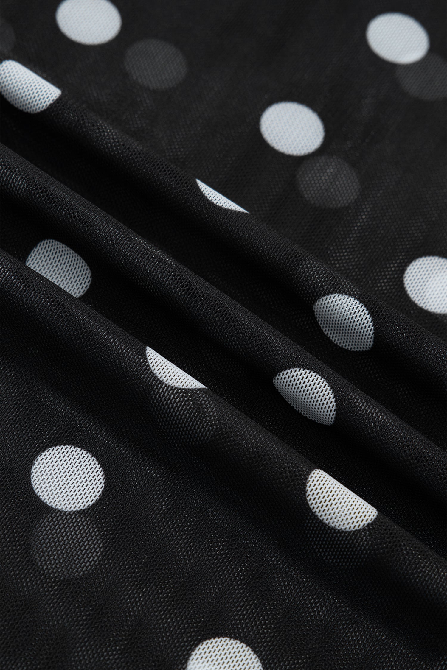 Black Plus Size Mock Neck Polka Dot Long Sleeve Mesh Top
