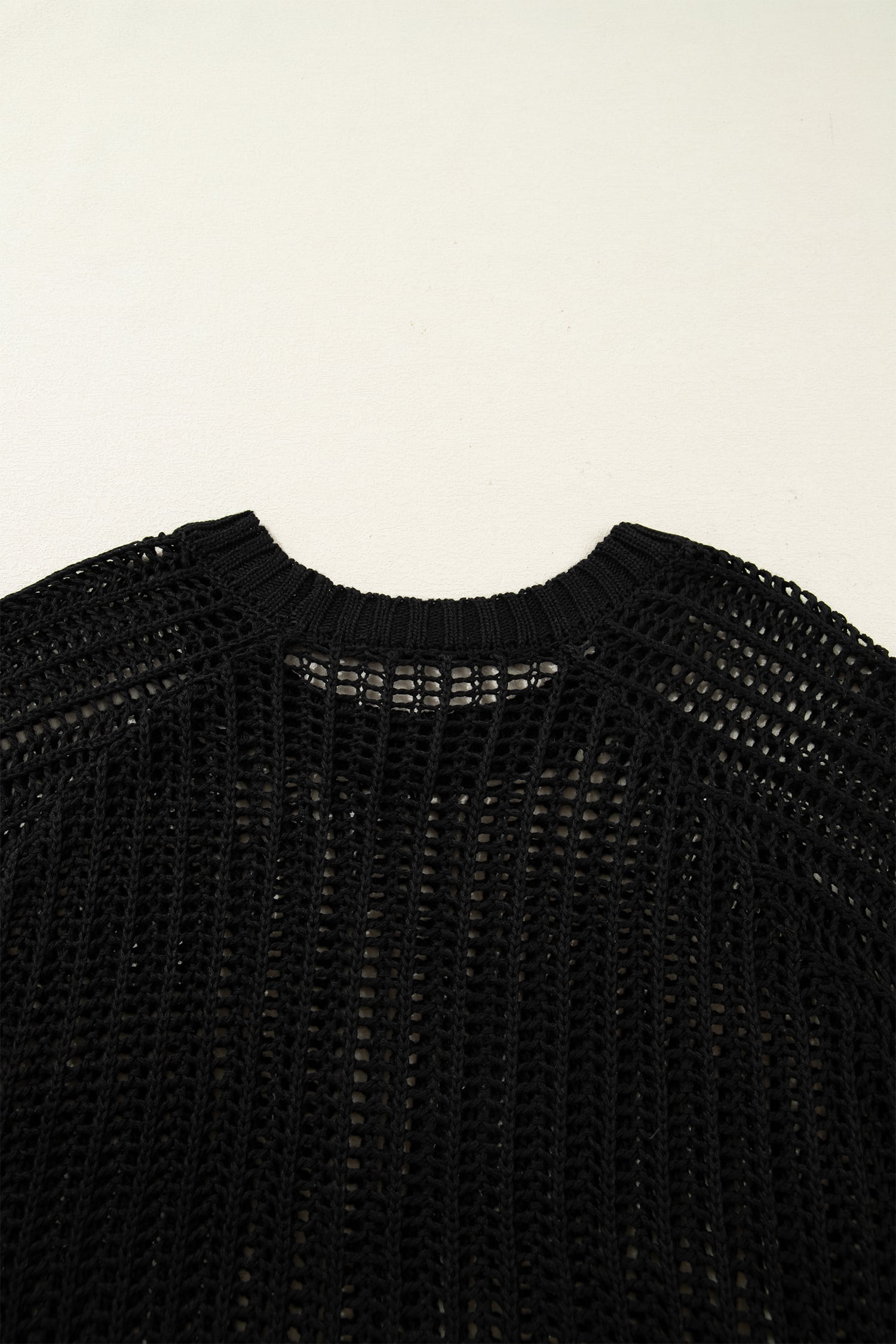 Black Plus Size Open Knit Bow Tie Short Sleeve Sweater