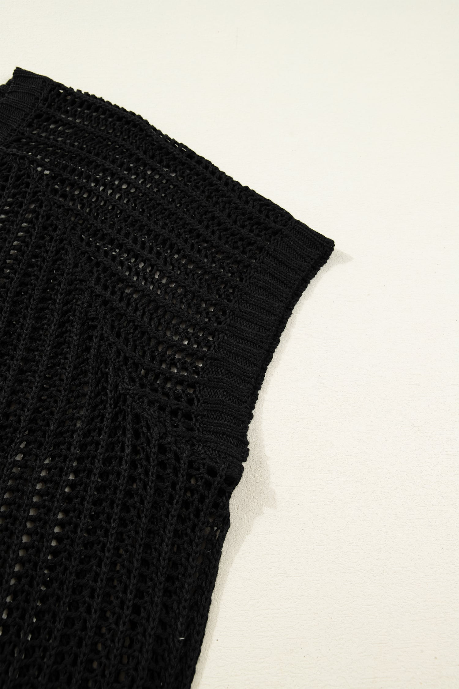 Black Plus Size Open Knit Bow Tie Short Sleeve Sweater