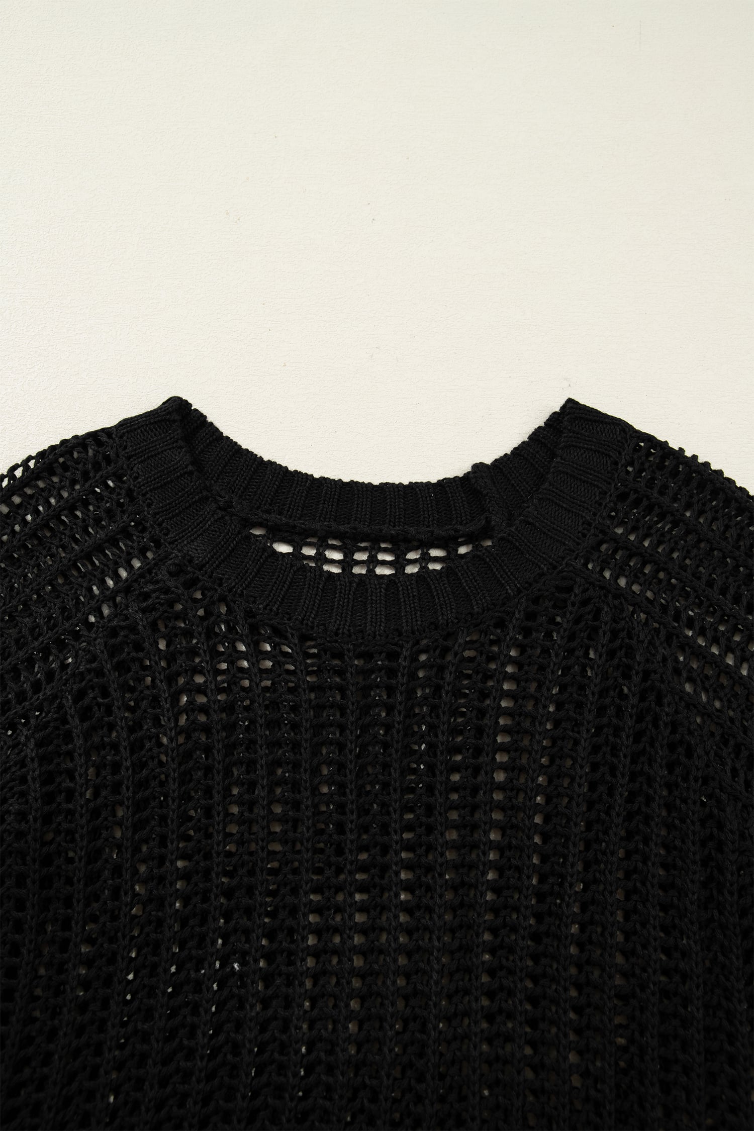 Black Plus Size Open Knit Bow Tie Short Sleeve Sweater
