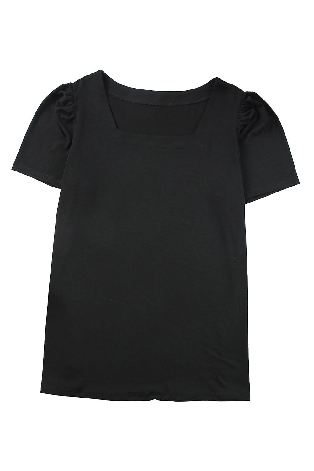 Black Plus Size Square Neck Ruched Shoulder Short Sleeve Top