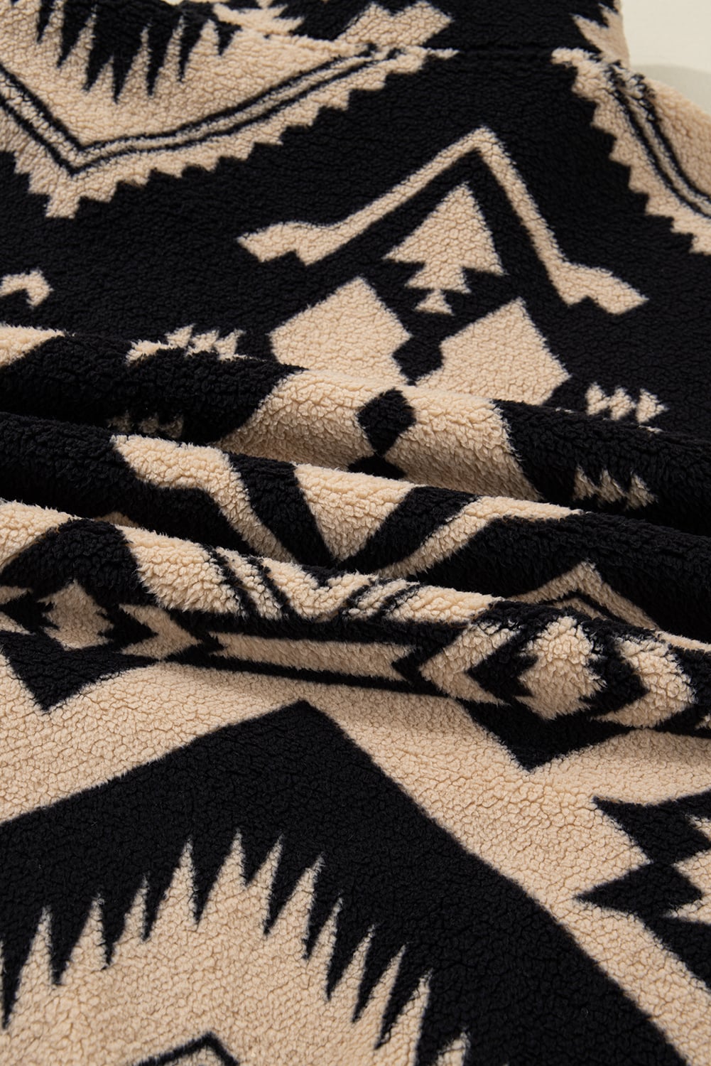Black Plus Size Western Aztec Pattern Half Button Collared Plush Sweatshirt
