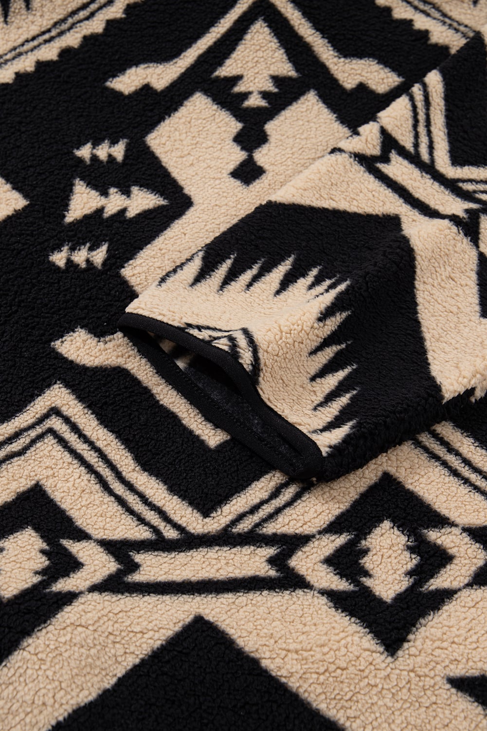 Black Plus Size Western Aztec Pattern Half Button Collared Plush Sweatshirt