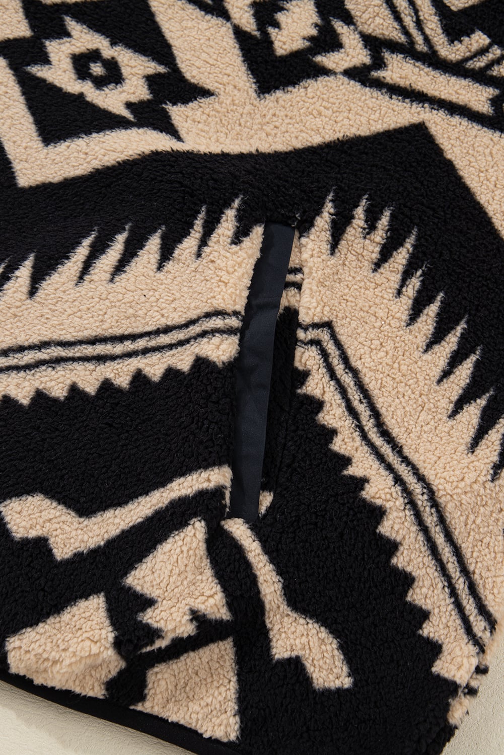 Black Plus Size Western Aztec Pattern Half Button Collared Plush Sweatshirt