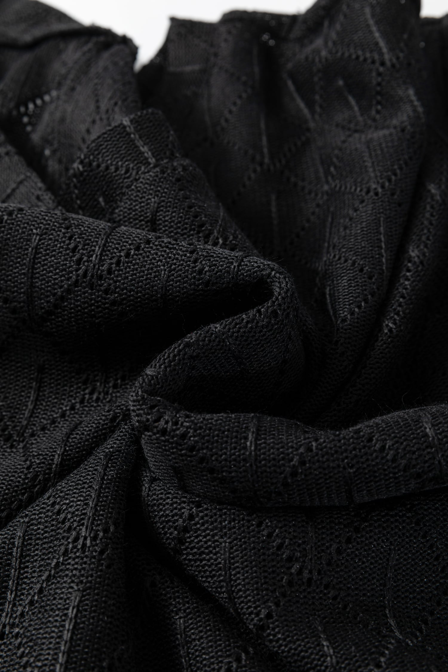 Black Pointelle Rhombus Knit Plus Size V Neck Loose Top