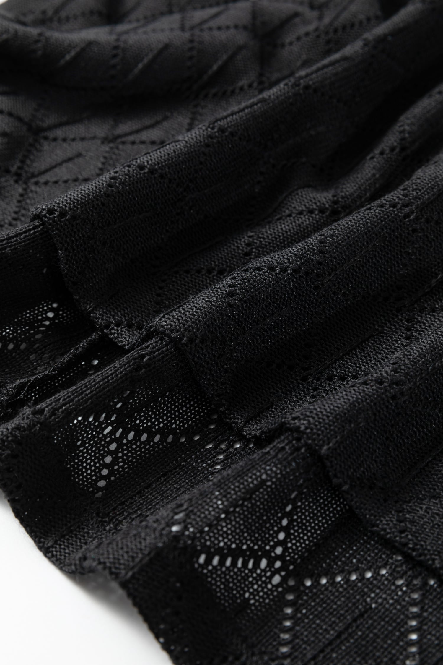 Black Pointelle Rhombus Knit Plus Size V Neck Loose Top