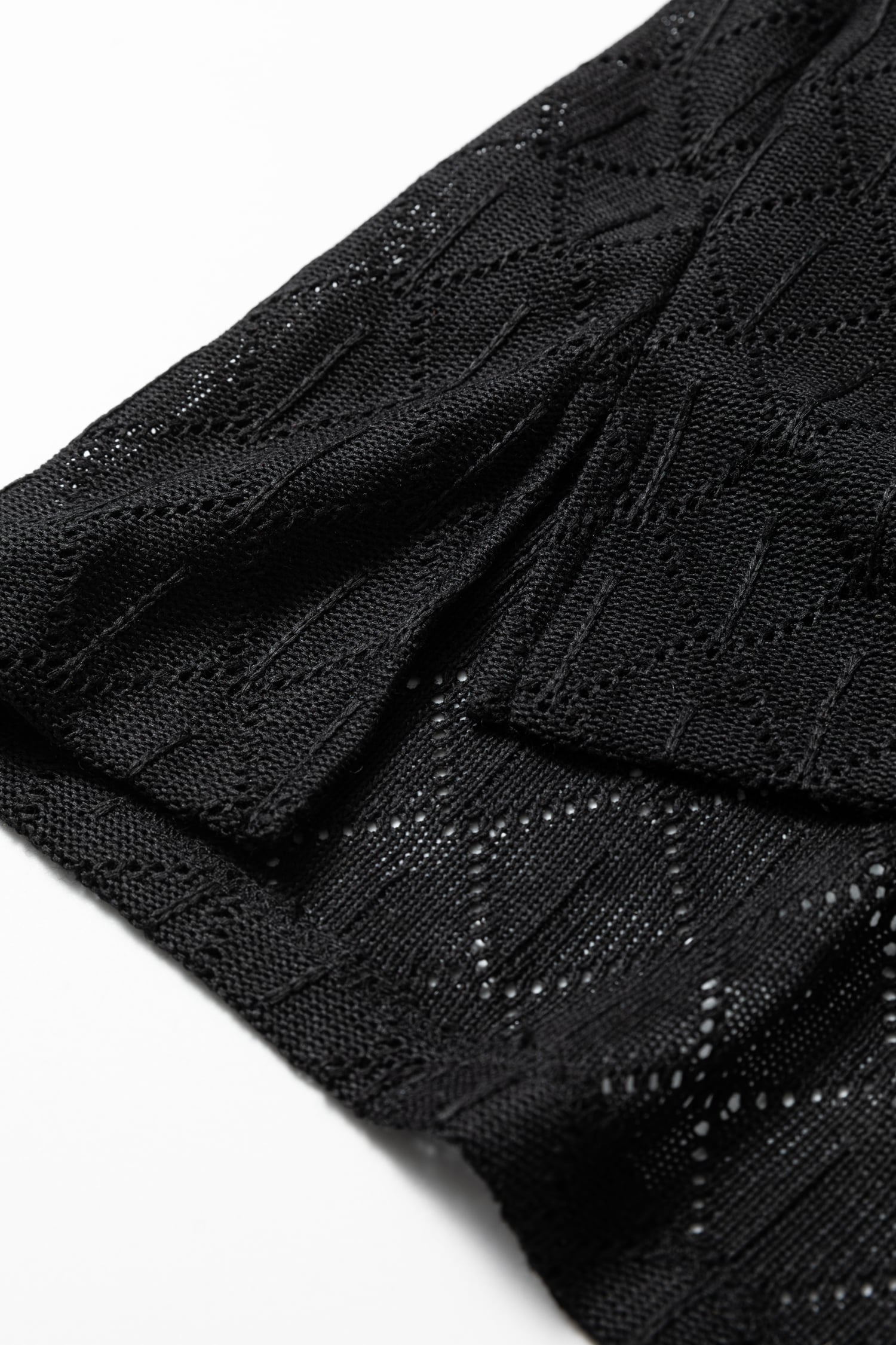 Black Pointelle Rhombus Knit Plus Size V Neck Loose Top