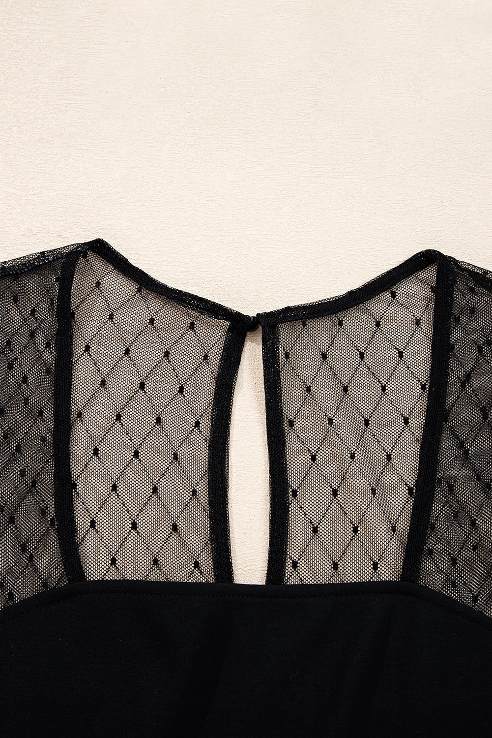 Black Polka Dot Mesh Long Sleeve Square Neck Bodysuit