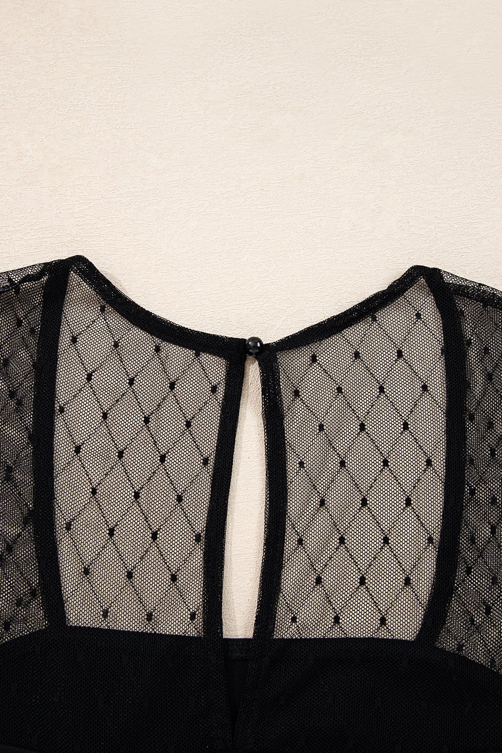 Black Polka Dot Mesh Long Sleeve Square Neck Bodysuit