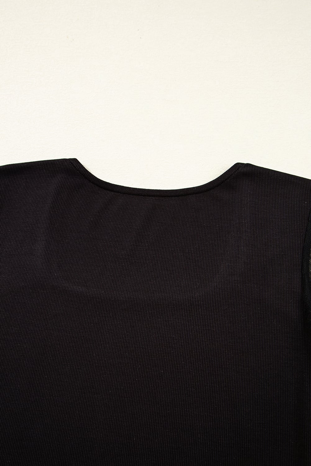 Black Polka Dot Mesh Puff Sleeve Patchwork Ribbed Square Neck Slim Top
