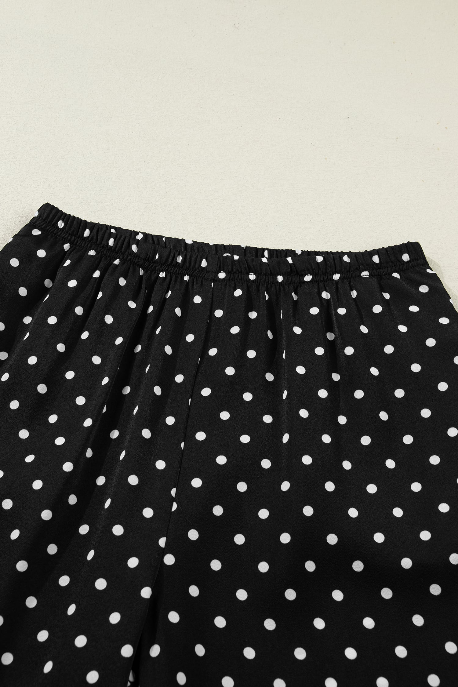 Black Polka Dot Print Elastic Waist Lace Hem Loose Pants