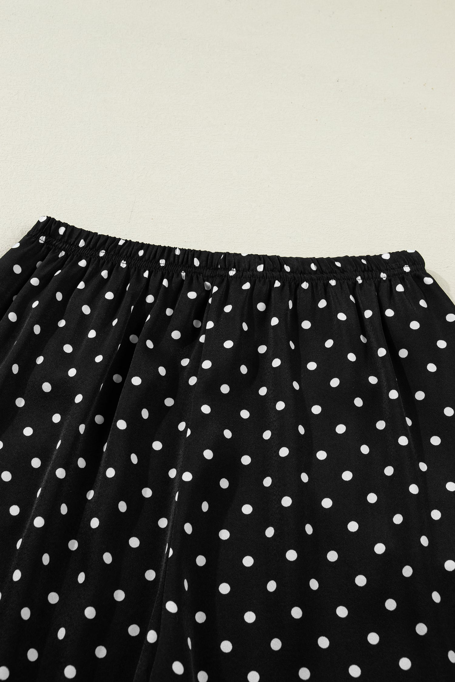 Black Polka Dot Print Elastic Waist Lace Hem Loose Pants