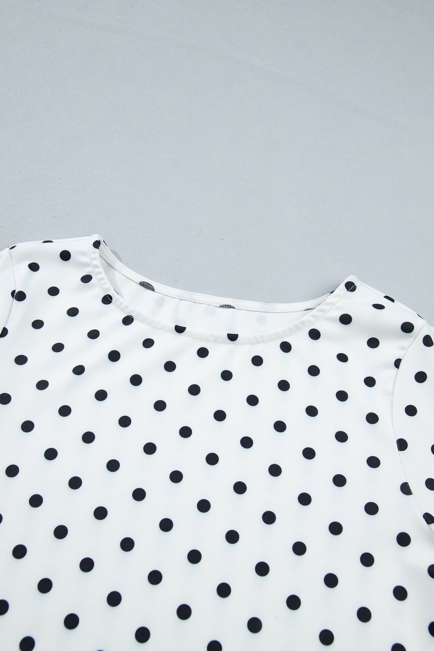 Black Polka Dot Print Lettuce Trim Long Sleeve Top