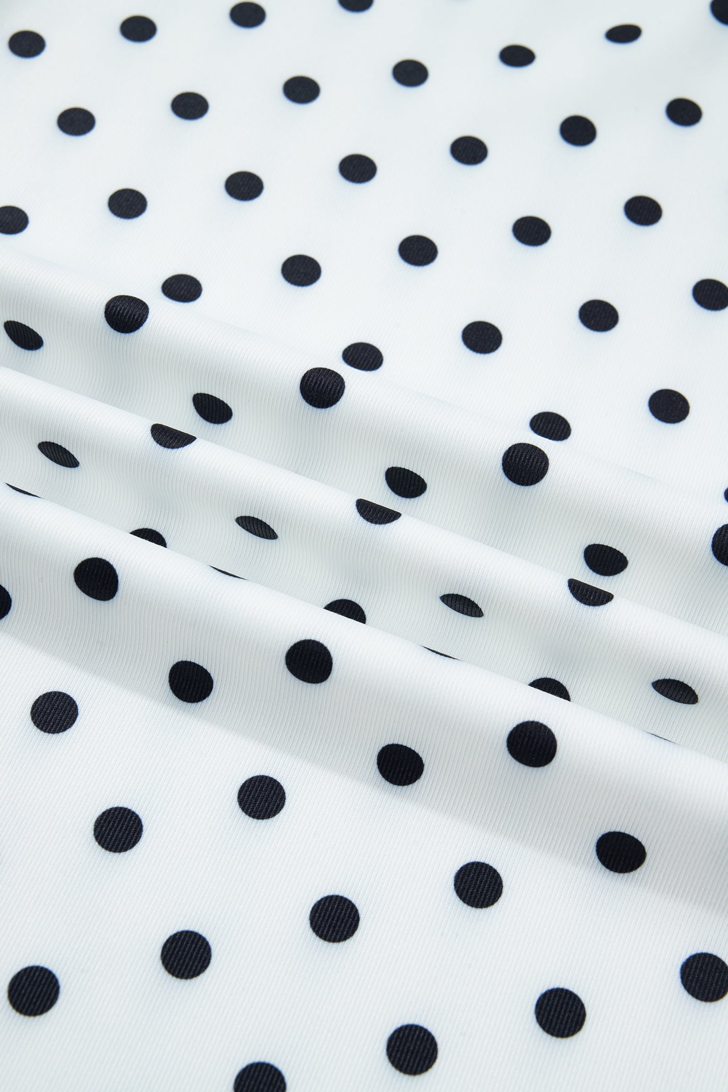 Black Polka Dot Print Lettuce Trim Long Sleeve Top