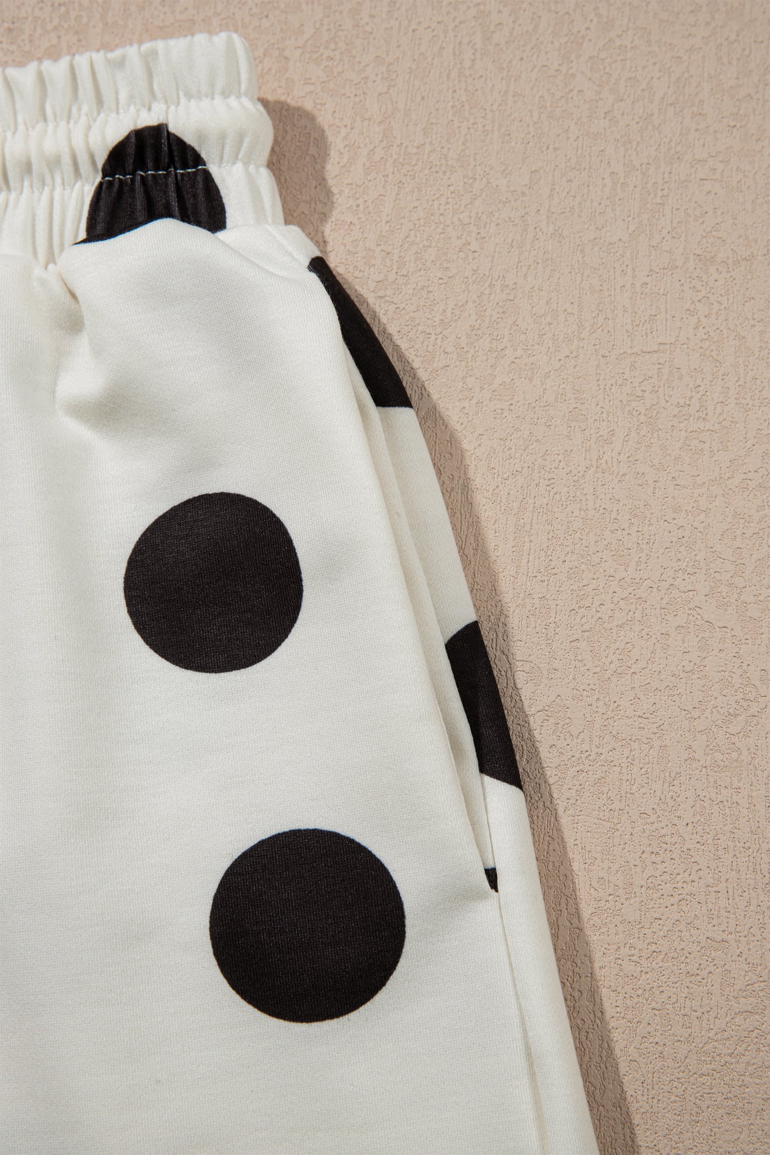 Black Polka Dot Print Loose Tee Drawstring Elastic Waist Short Set