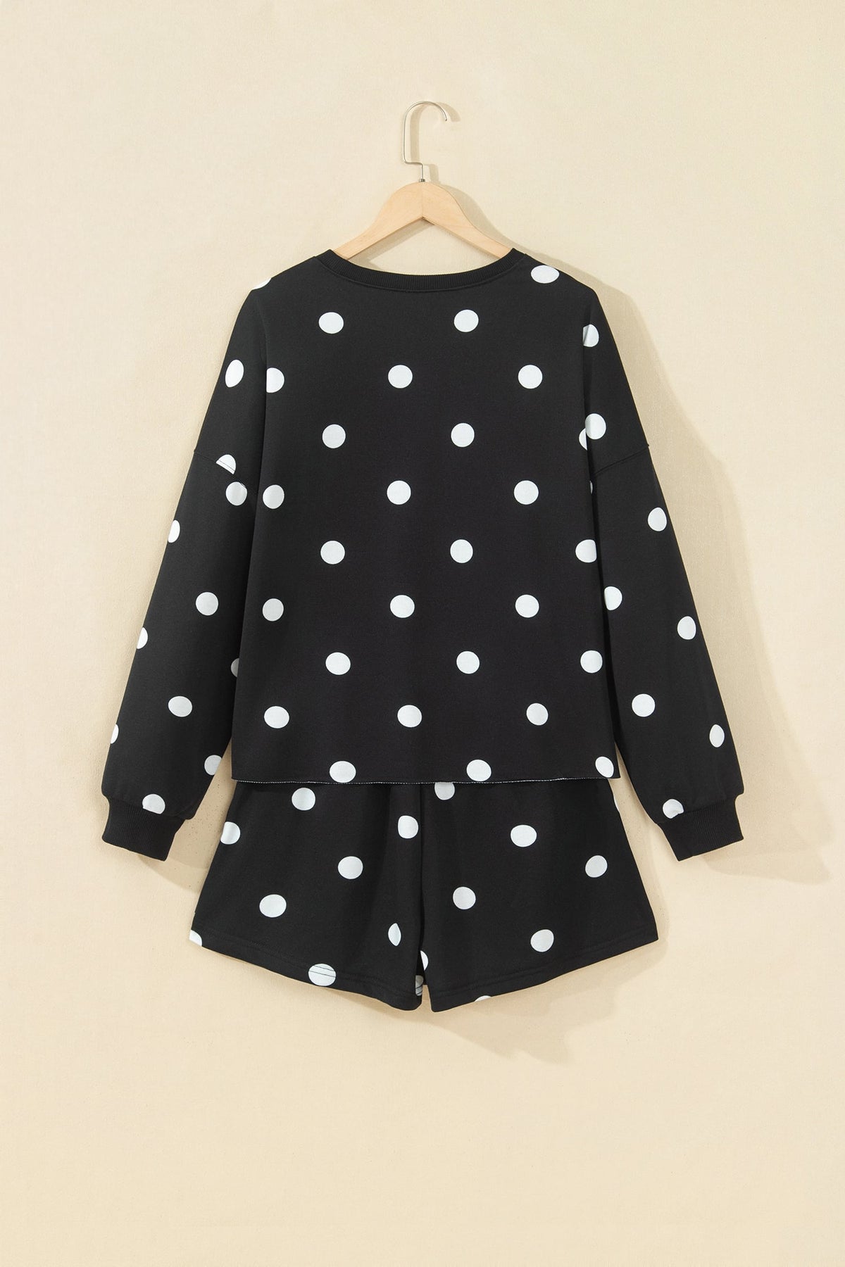 Black Polka Dot Raw Hem Relaxed Pullover Loose Skort Two Piece Set