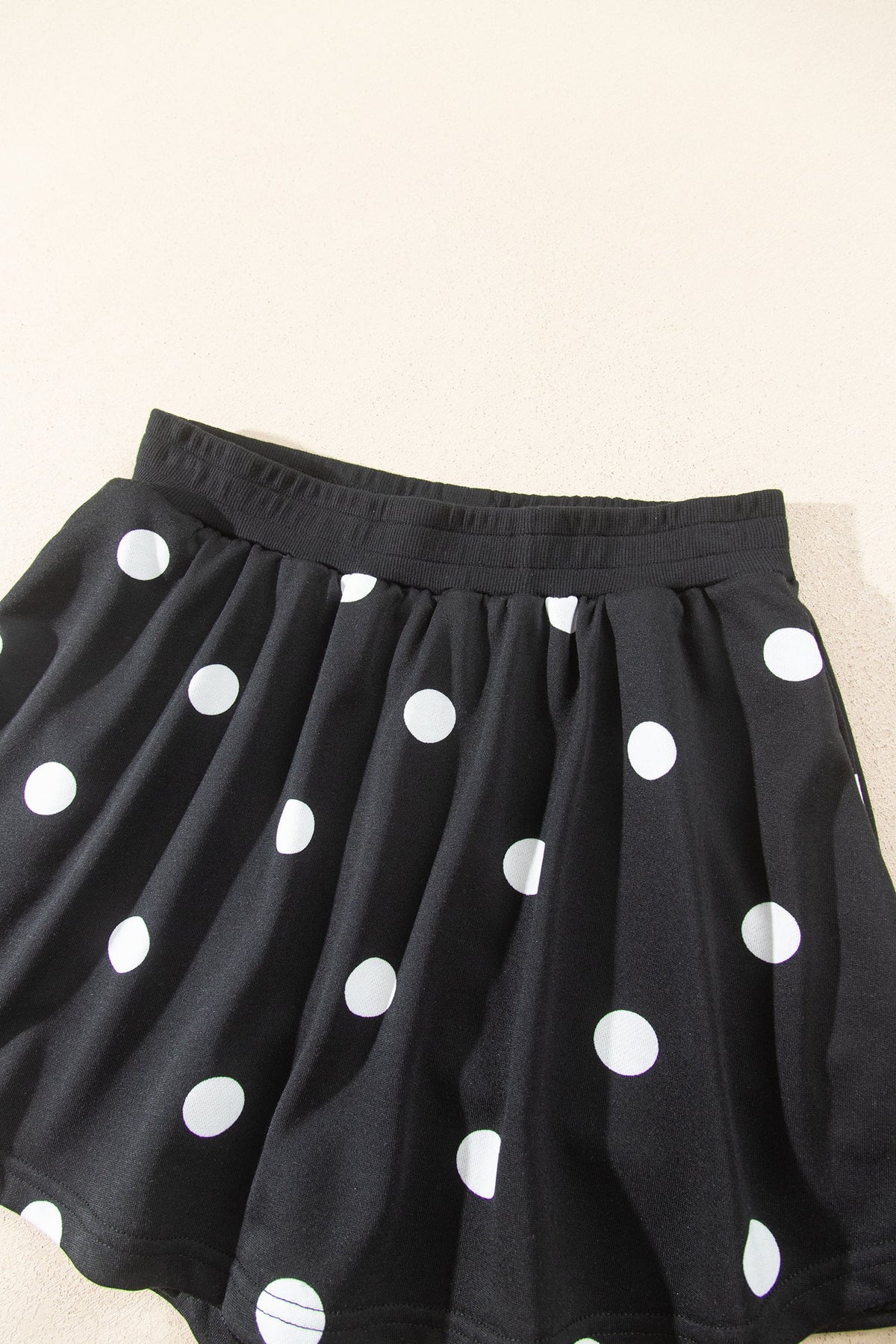 Black Polka Dot Raw Hem Relaxed Pullover Loose Skort Two Piece Set