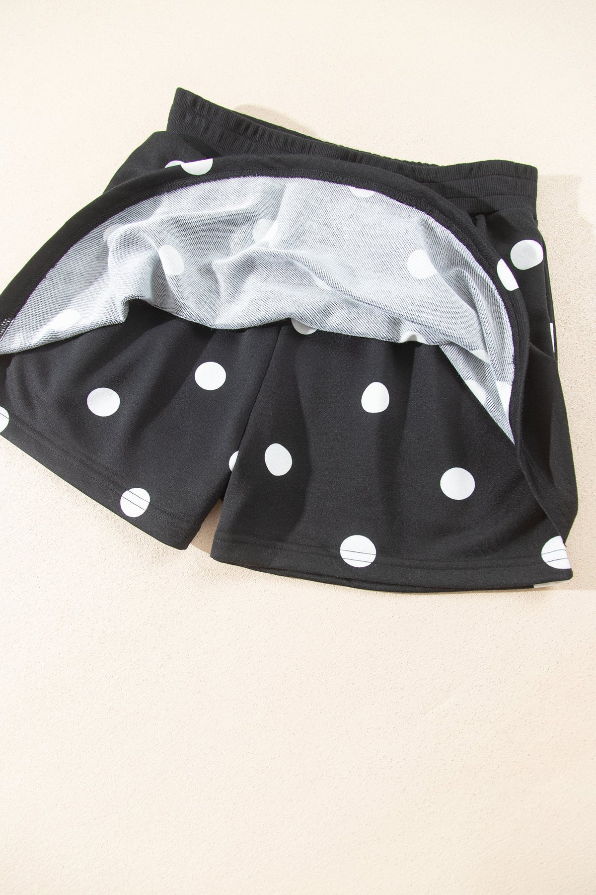 Black Polka Dot Raw Hem Relaxed Pullover Loose Skort Two Piece Set