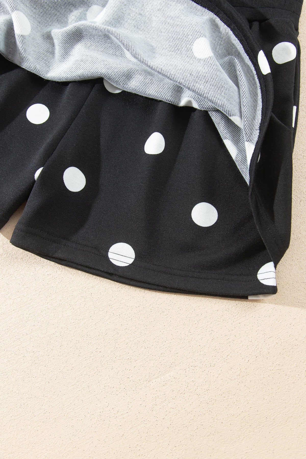 Black Polka Dot Raw Hem Relaxed Pullover Loose Skort Two Piece Set