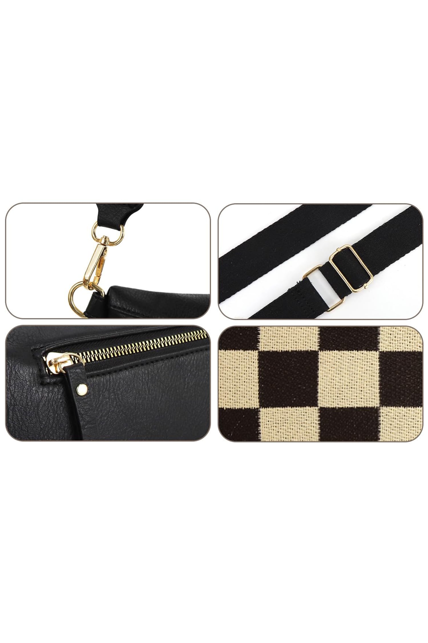 Black PU Leather Checkered Knit Patchwork Wallet Attached Shoulder Bag