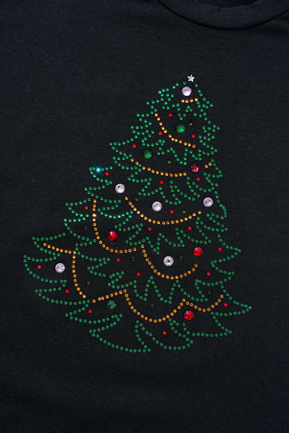 Black Rhinestone Christmas Tree Round Neck Graphic Tee