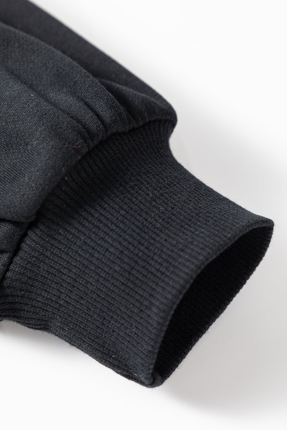 Black Rhinestone Embellished Drop Shoulder Ribbed Cuffs Sweatshirt